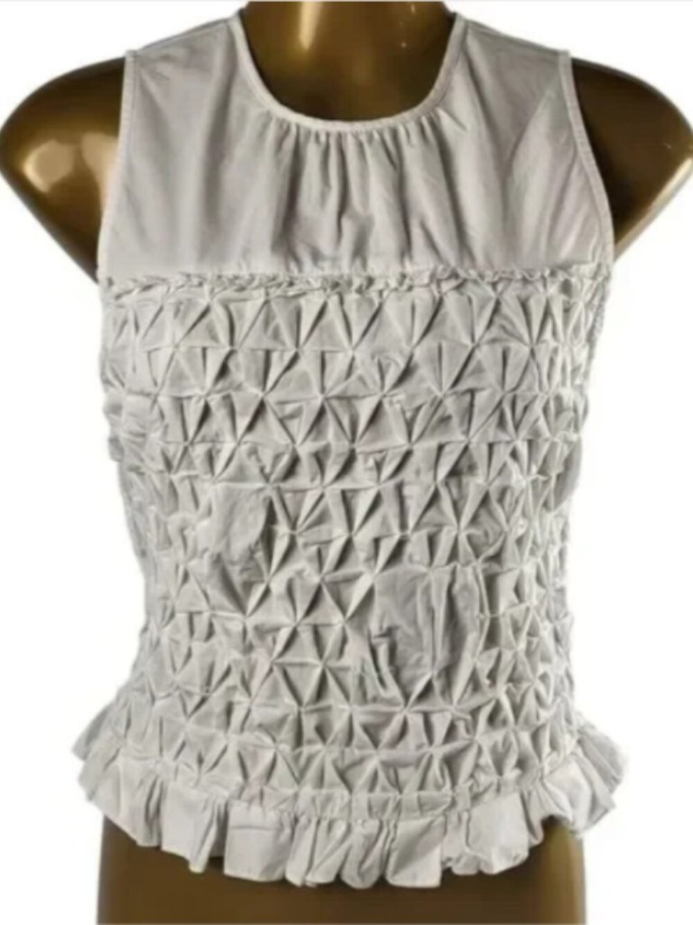 Ramy Brook XXS White All Cotton Smocked Tank Top Cropped Waist Ruffle Pullover - Picture 3 of 14